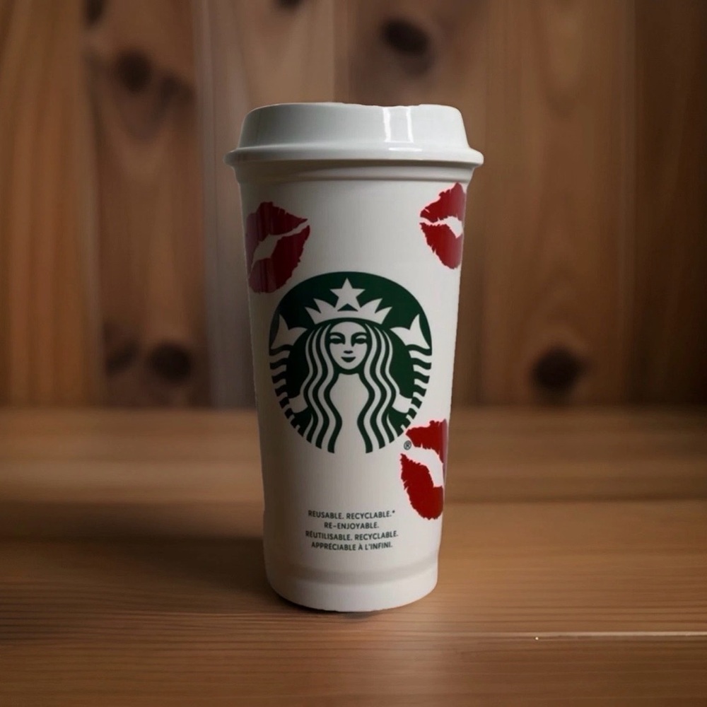 Starbucks White Tumbler with Red Lip Design Valentine’s Day Gift